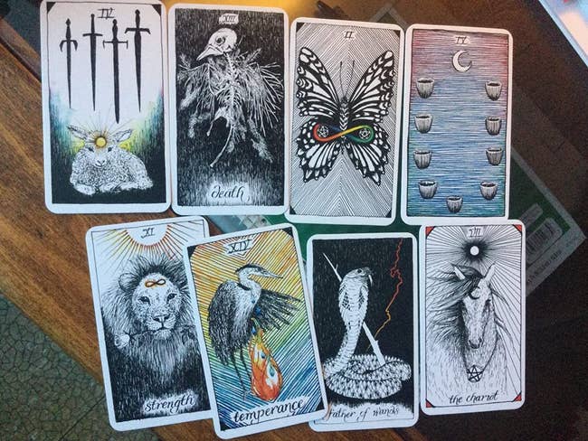 reviewer image of two rows of tarot cards laid out