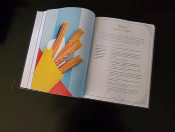 A look at a page in the cookbook featuring a recipe for churros 