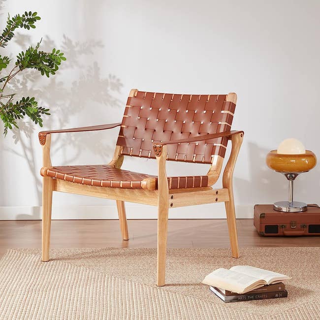 woven cognac chair