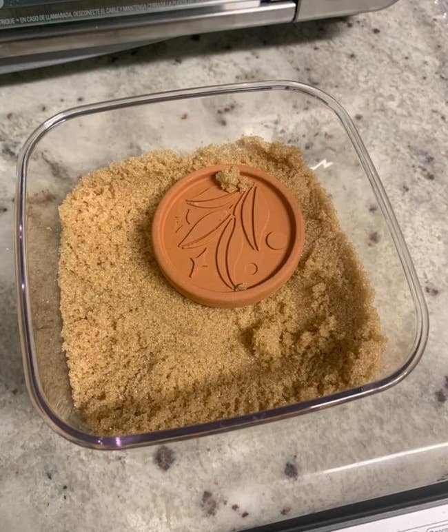 reviewers terracotta disc in a container of brown sugar