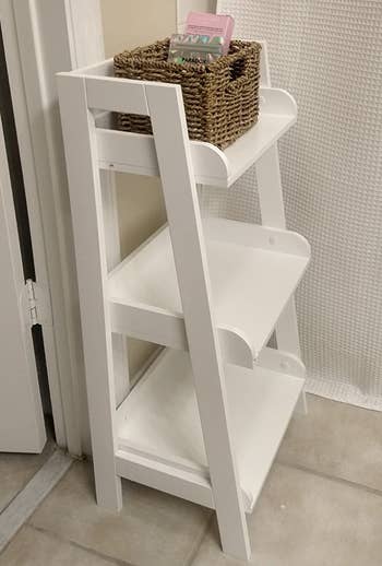 Reviewer image of small white ladder shelf