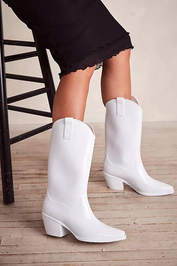 the same boots in glossy white
