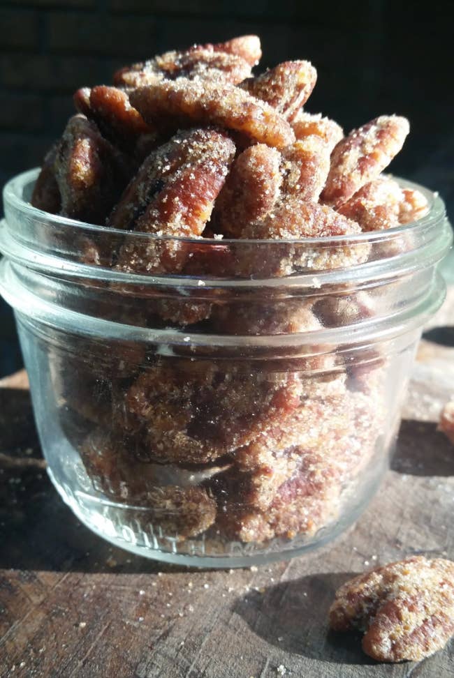 A jar filled with the pecans