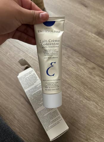 Social media trends Viral content Trending hashtags Social media updates Trending memes and videos Hand holding Embryolisse Lait-Crème Concentré tube, a multi-function moisturizer with Aloe Vera and Shea Butter