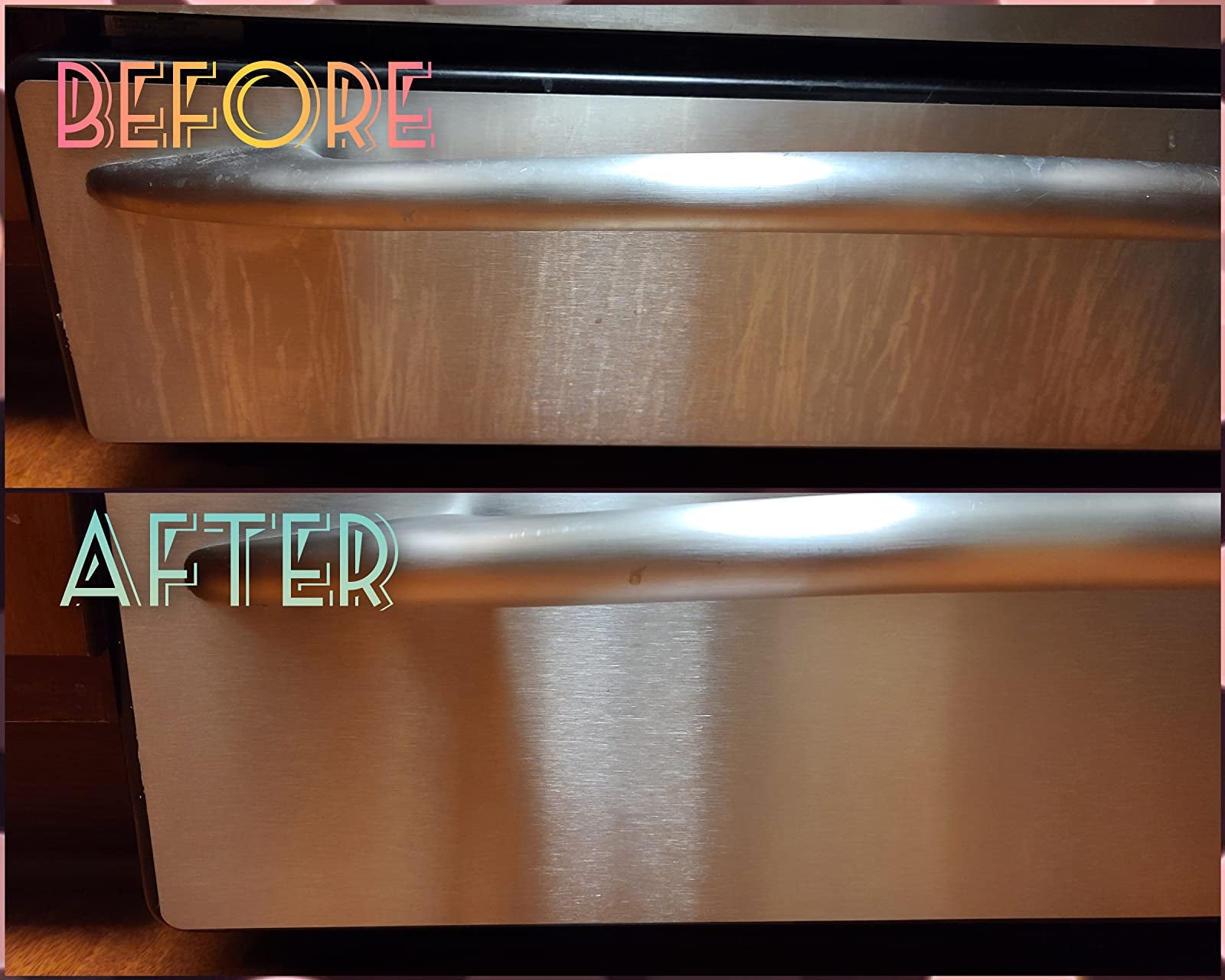 Bottom of a reviewer's oven with streaks and marks labeled