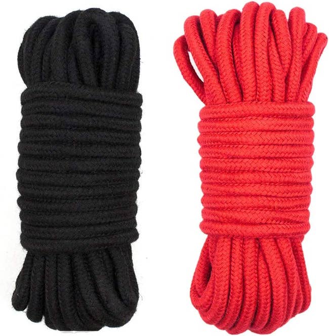 Black and red bundles of rope