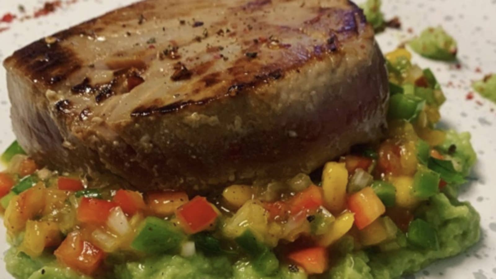 Seared Ahi Tuna Steak With Mango Salsa And WasabiAvocado Cream Recipe