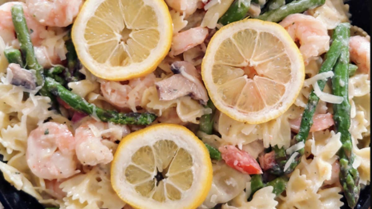 Asiago Lemon Tomato Pasta With Shrimp