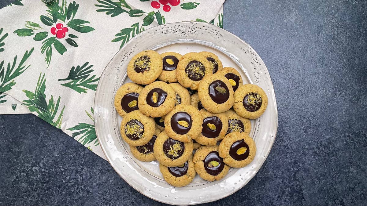 Pistachio-Orange Thumbprint Cookies With Chocolate Ganache