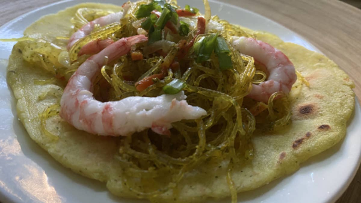 Crispy Golden Rice Tortillas With Shrimps