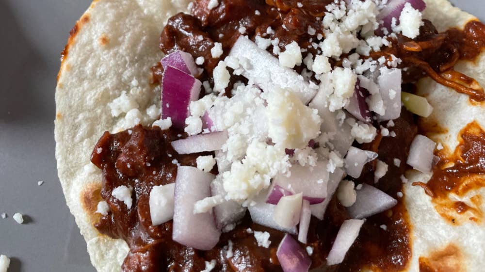 Easy Dutch Oven Shredded Chicken Molè Tacos (Spicy) Recipe by Tasty