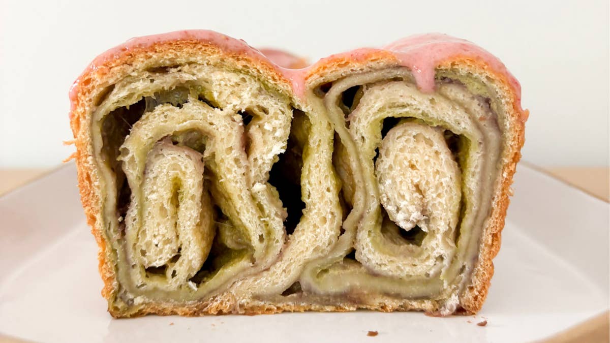 Strawberry Matcha Cream Cheese Crescent Roll Loaf