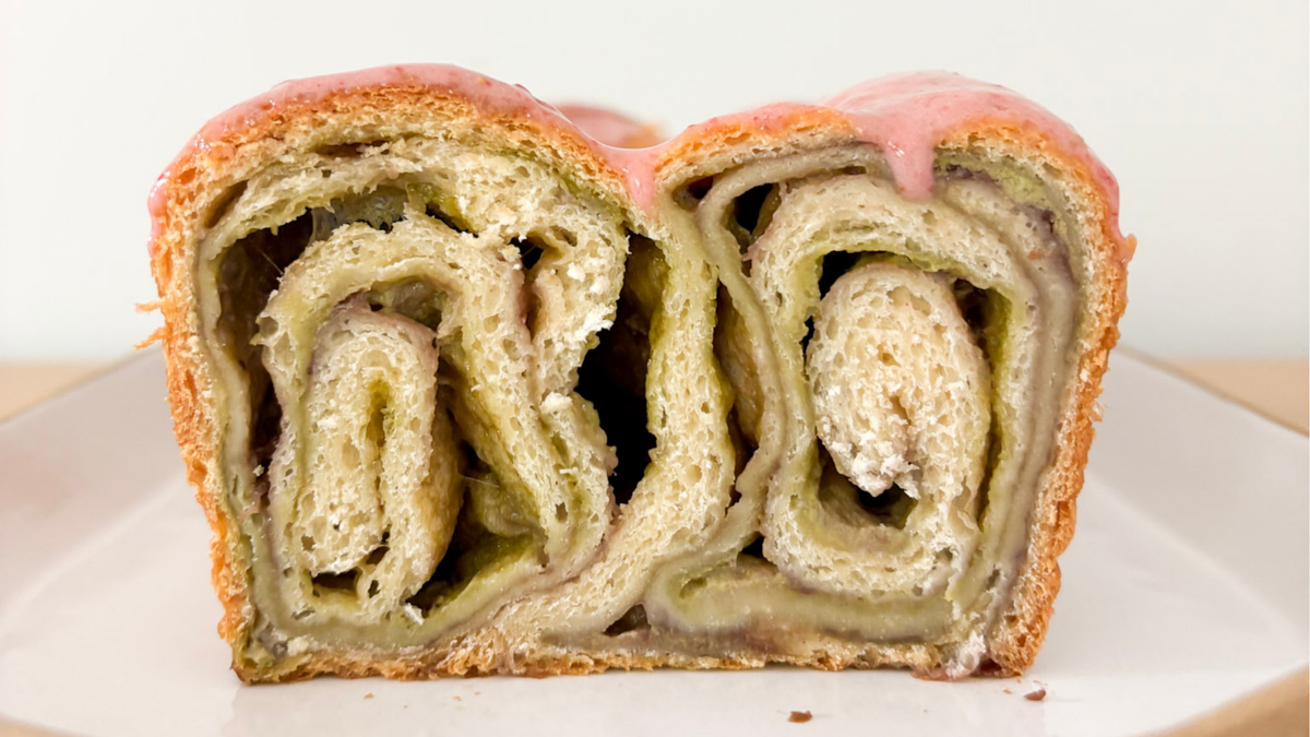 Strawberry Matcha Cream Cheese Crescent Roll Loaf Recipe by Tasty
