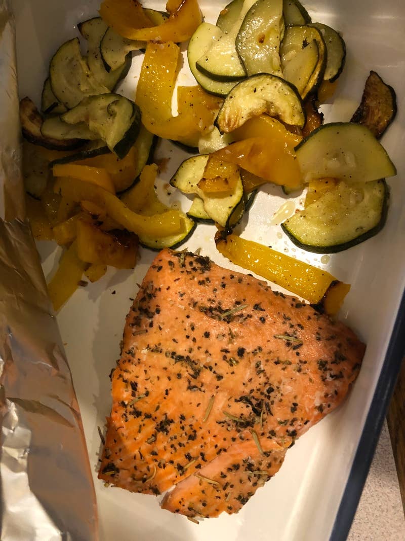 One Pan Lemon Herb Salmon Veggies Recipe By Tasty