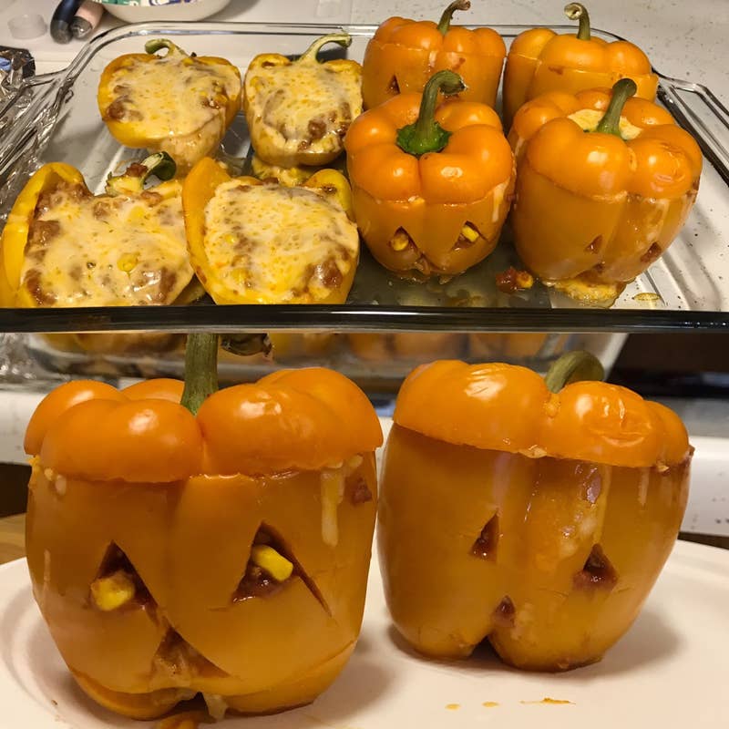 Turkey Zucchini Stuffed Jack O Lantern Bell Peppers Recipe By Tasty