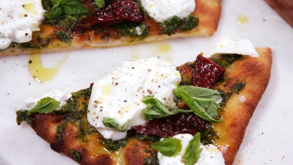 Flatbread Pizza With Pesto And Burrata