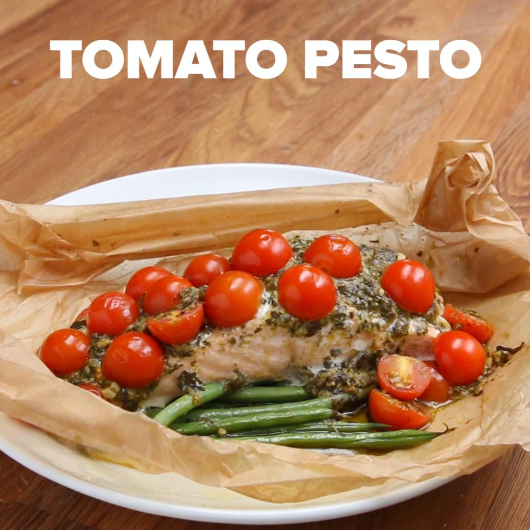 Parchment Tomato Pesto Salmon Recipe by Tasty image