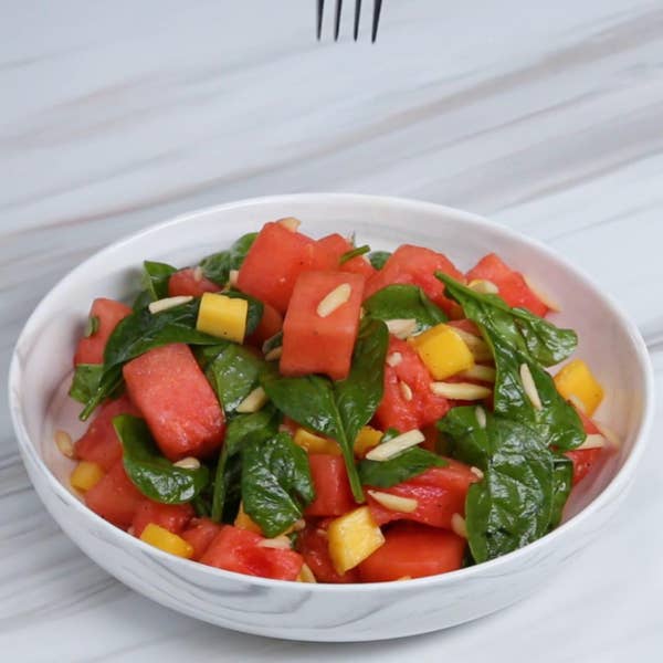 Watermelon Salad With Spinach And Mango