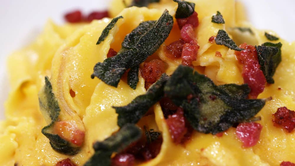 Butternut Squash Alfredo With Crispy Pancetta And Sage Recipe by Tasty