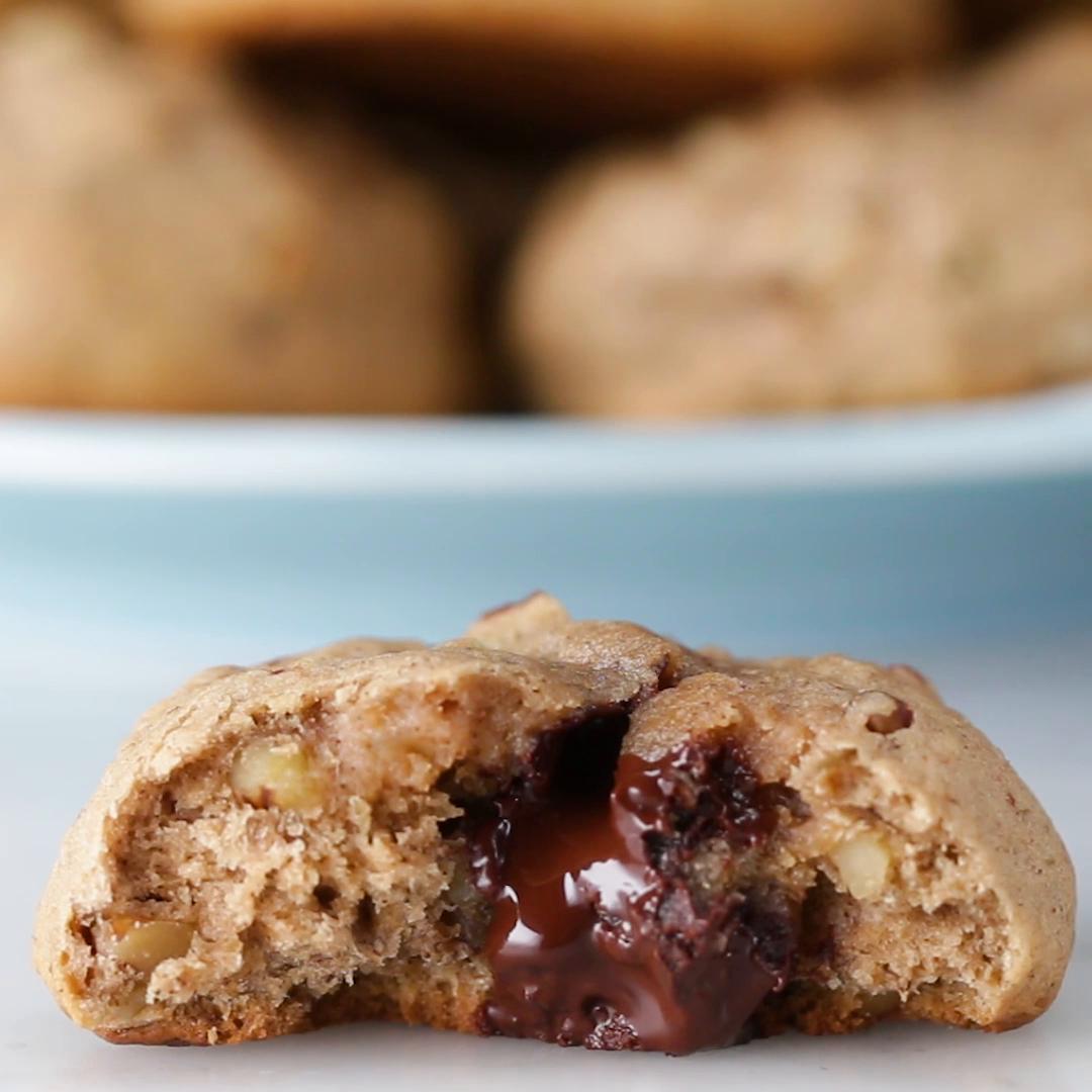 Banana Walnut Dark Chocolate Stuffed Cookies Recipe by Tasty_image