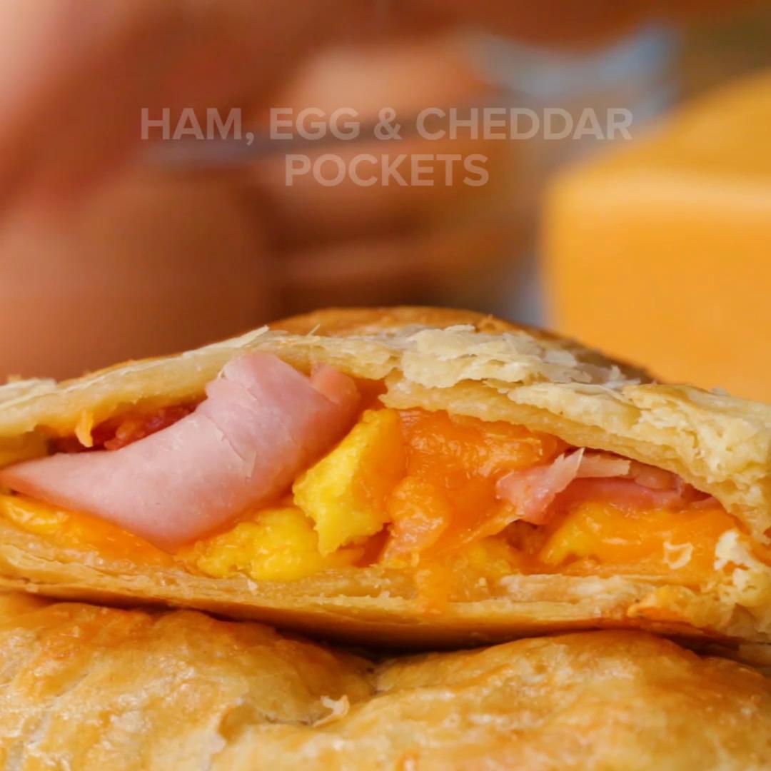 Ham Egg Cheddar Pockets Recipe By Tasty