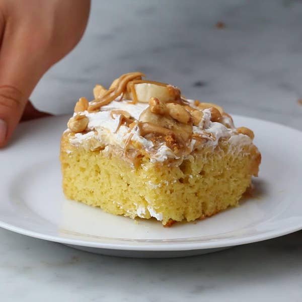 Peanut Butter Banana Poke Cake