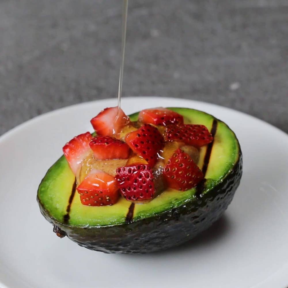 Almond Butter, Strawberry, Honey, And MintStuffed Avocado Recipe by Tasty