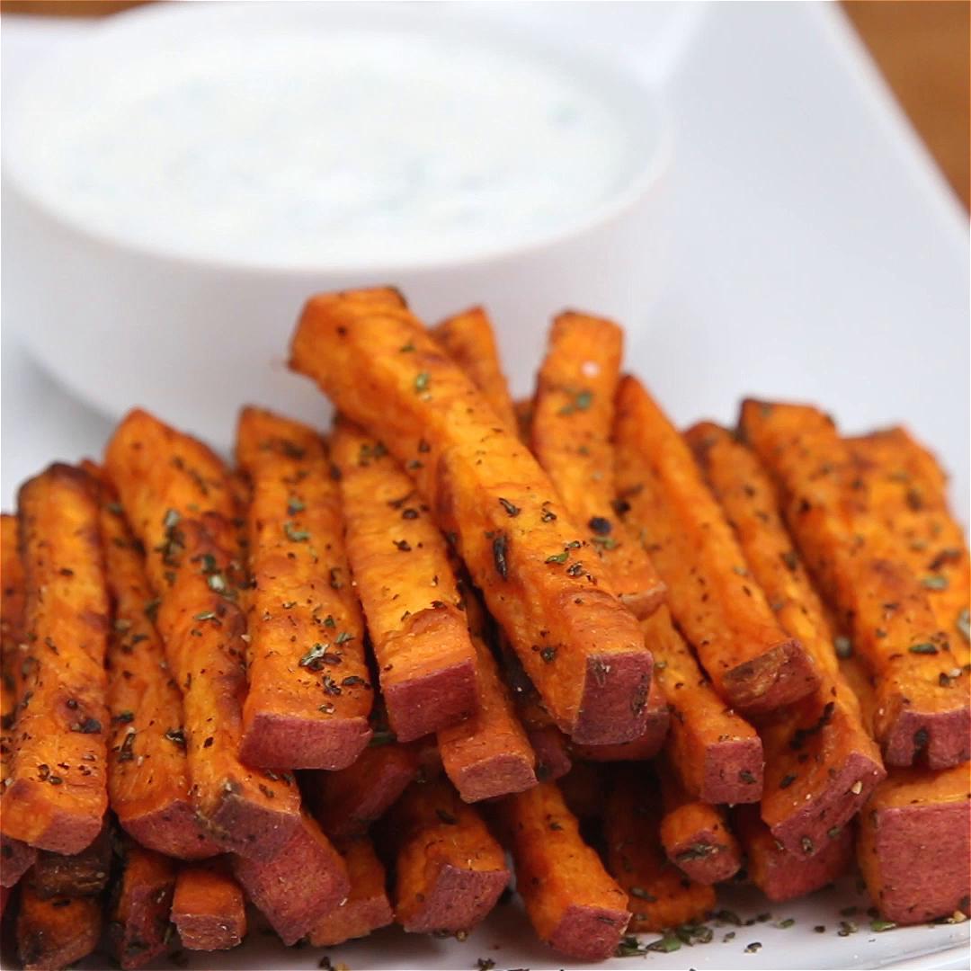 Sweet Potato Fries With Yogurt Chive Dip Recipe by Tasty_image