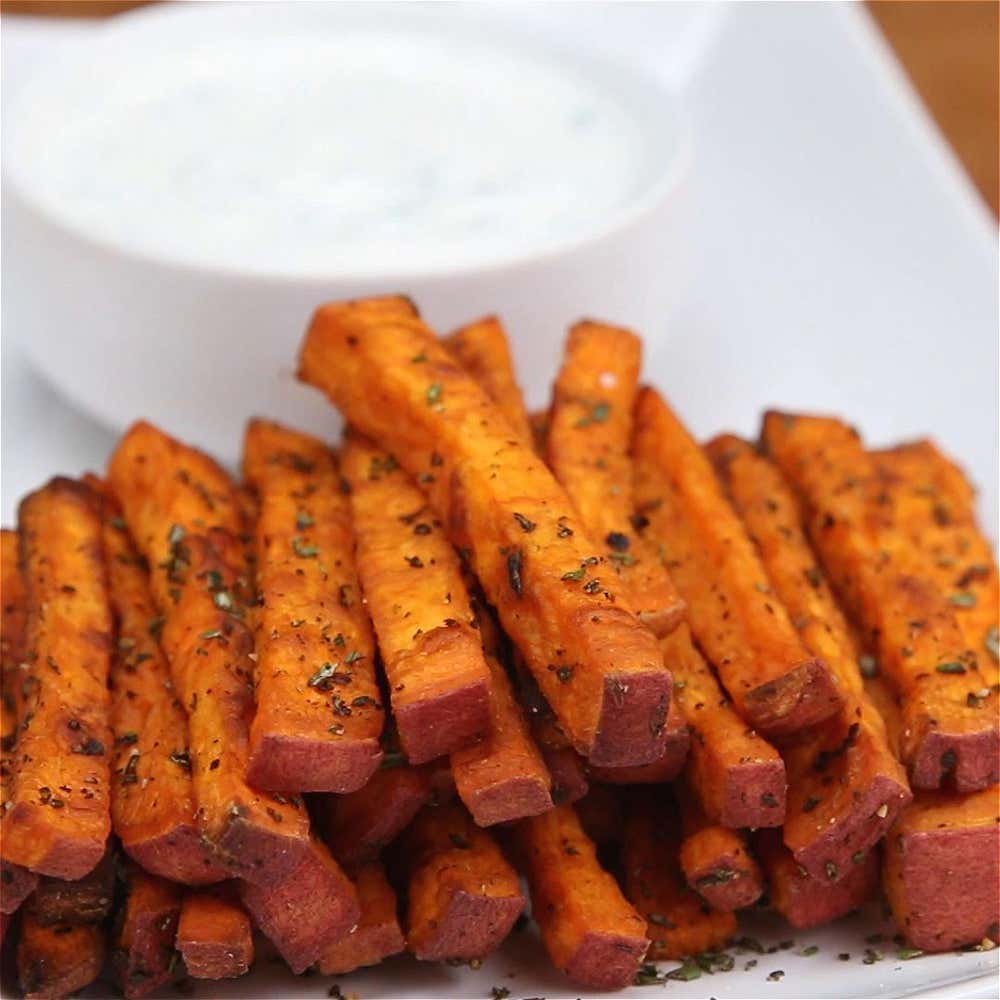 Sweet Potato Fries With Yogurt Chive Dip Recipe By Tasty