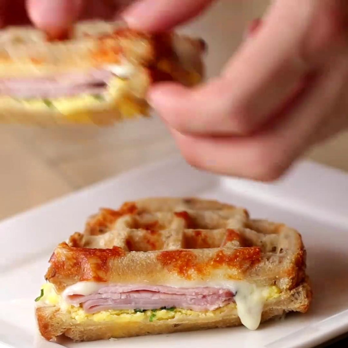 Waffled Ham and Cheese Melt With Maple Butter Recipe