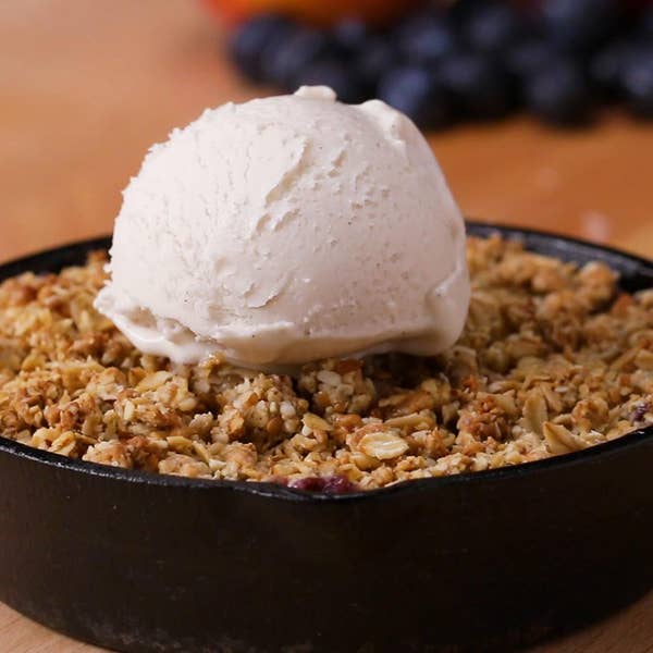 Mini Cast-Iron Raspberry Rhubarb Crisps