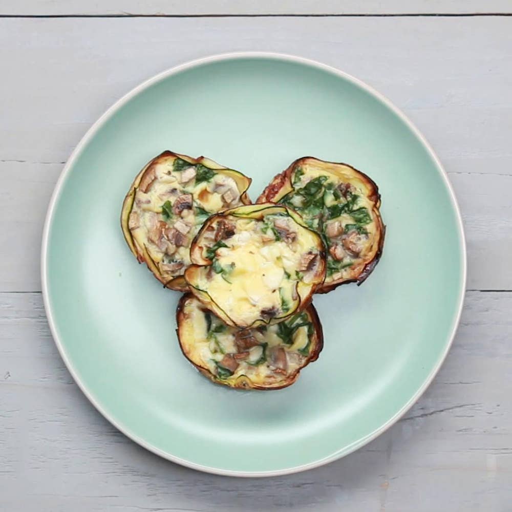 Spinach, Mushroom, And Feta ZucchiniWrapped Quiche Recipe by Tasty