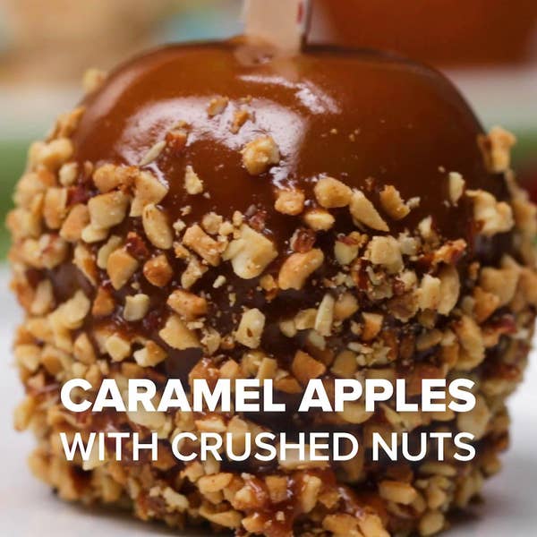 Caramel Apples With Crushed Nuts