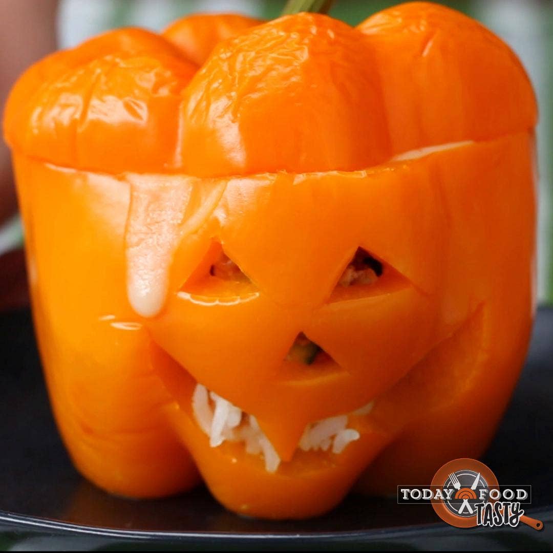 Turkey Zucchini Stuffed Jack O Lantern Bell Peppers Recipe By Tasty