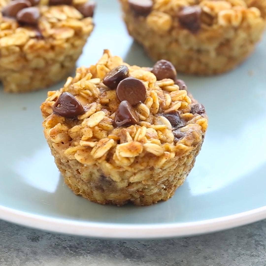 Pumpkin Chocolate Chip Baked Oatmeal Cups Recipe By Tasty