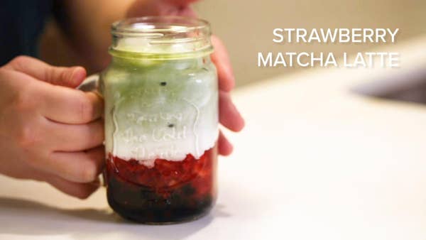 Strawberry Matcha Latte With Boba