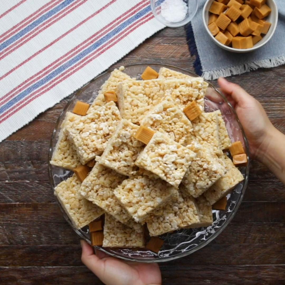 Salted Caramel-Stuffed Crispy Rice Treats Recipe by Tasty