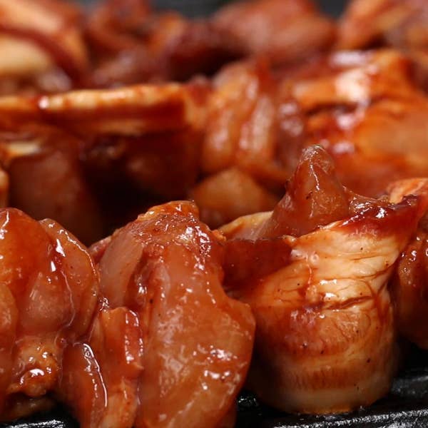 BBQ Chicken Bacon Skewers