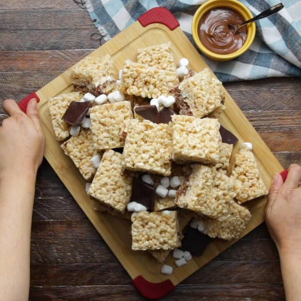 Chocolate Hazelnut S'mores-Stuffed Crispy Rice Treats