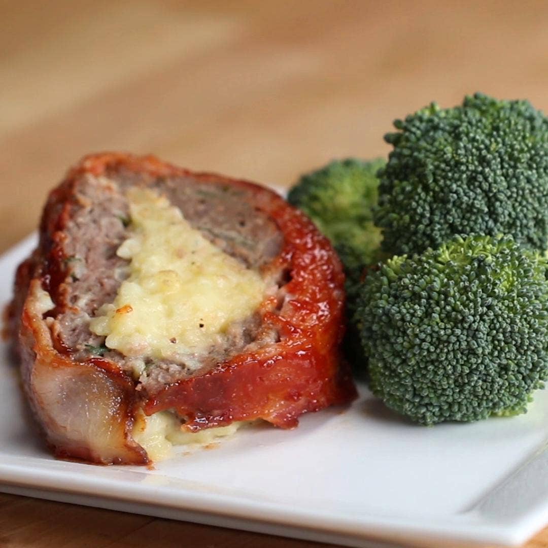 Bacon Wrapped Mashed Potato Stuffed Meatloaf Recipe By Tasty