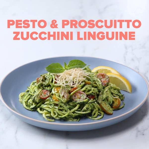 Pesto And Prosciutto Zucchini Linguine