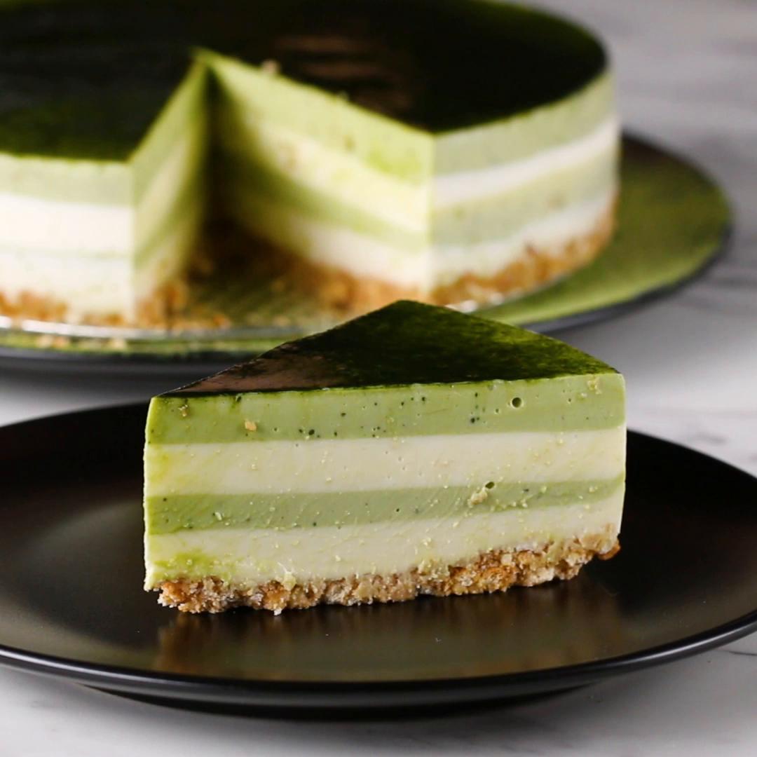 Matcha Layered Cheesecake Recipe By Tasty