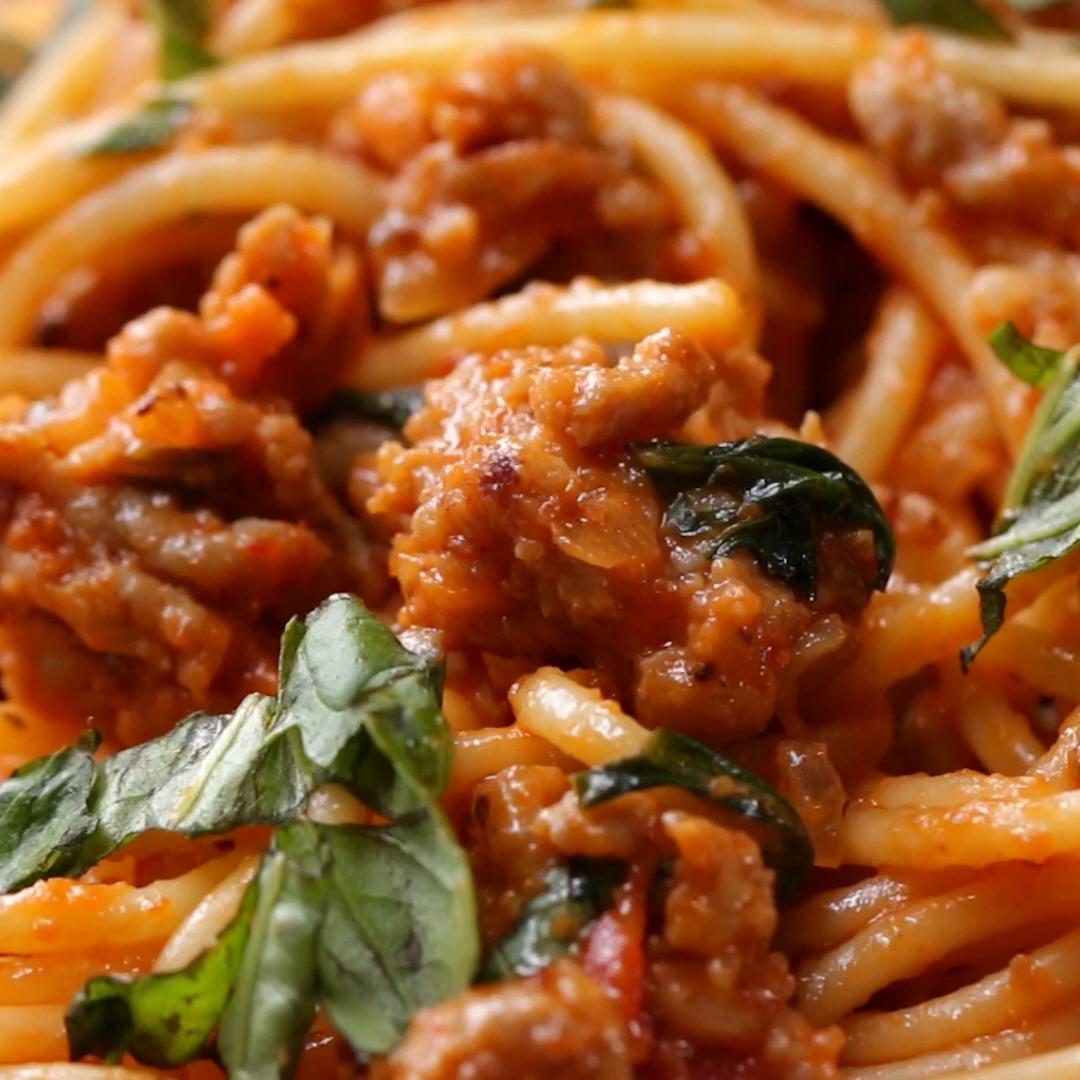 Tomato Basil Sausage Spaghetti Recipe By Tasty