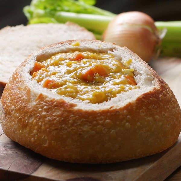 Split Pea Soup Bread Bowl