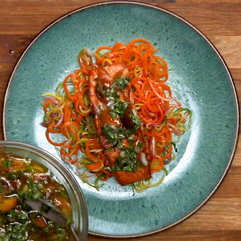 Salmon With Pesto Veggie Noodles By Wolfgang Puck Recipe 
