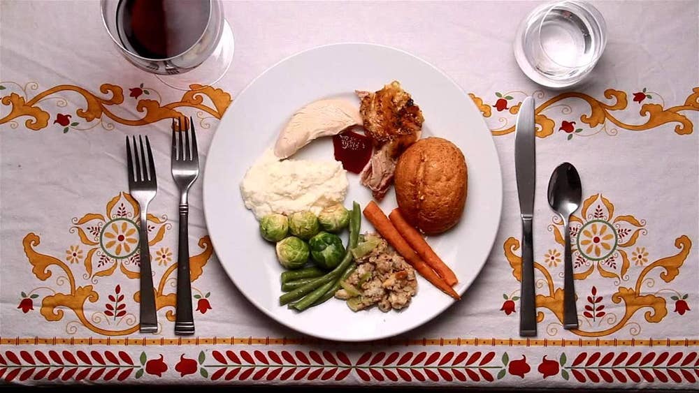 Thanksgiving dinner with Turkey, brussel sprouts and carrots