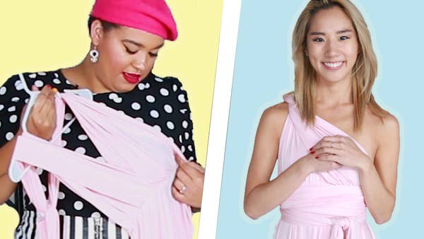 one size fits all bridesmaid dress buzzfeed Women Try One-Size-Fits-All shoulder bridesmaid gown features