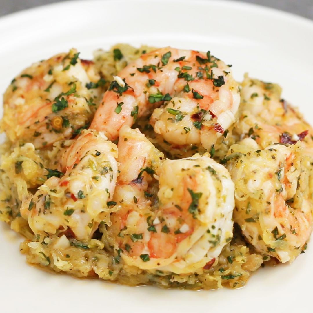 Spaghetti Squash Shrimp Scampi Recipe By Tasty