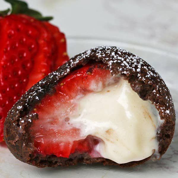 Deep Fried Chocolate Cheesecake-Stuffed Strawberries