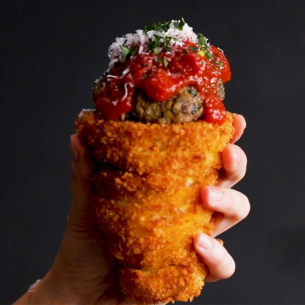 Meatball-Stuffed Onion Ring Cone